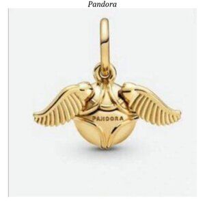 New Pandora Shine Gold Harry Potter Golden Snitch Wings Pendant Charm